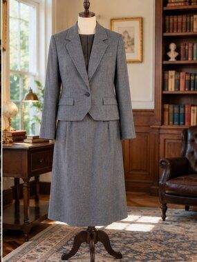 Vintage Pendleton Gray Wool Midi Skirt Suit Size 10 Excellent USA Womens